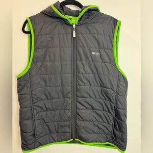 Hugo Boss black hooded Vest with Neon Green Trim size large